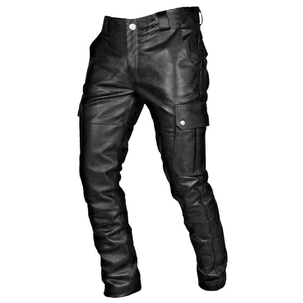 Men's Gothic Motorcycle Faux Leather Trousers – Black
