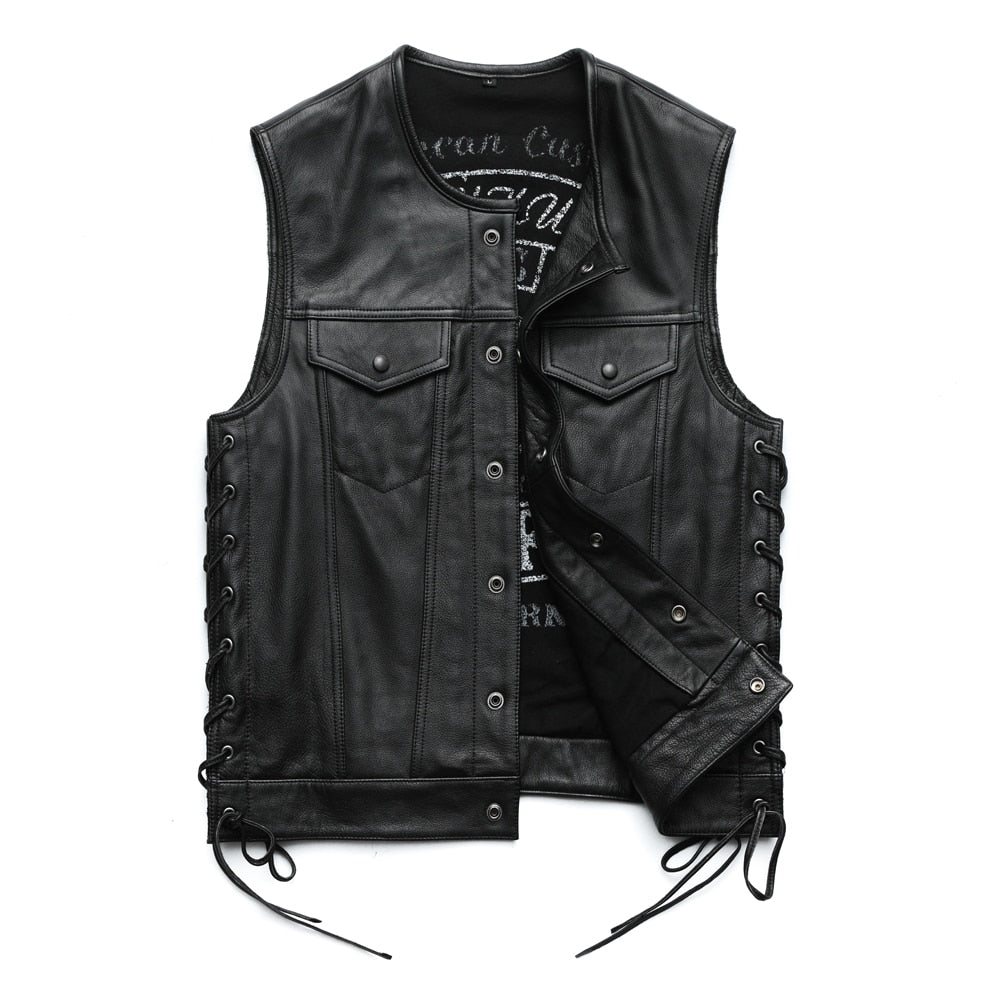 Cowhide Motorcycle Leather Vest – S–XXL