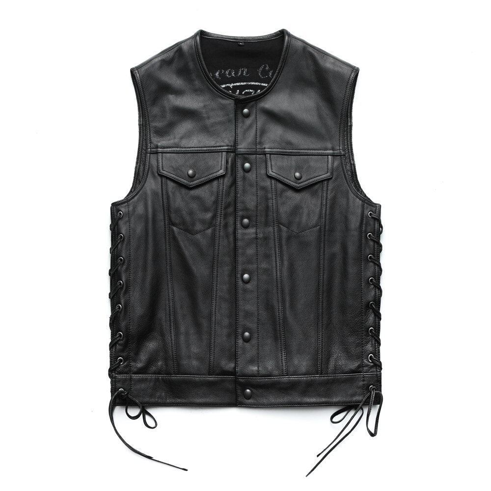 Cowhide Motorcycle Leather Vest – S–XXL