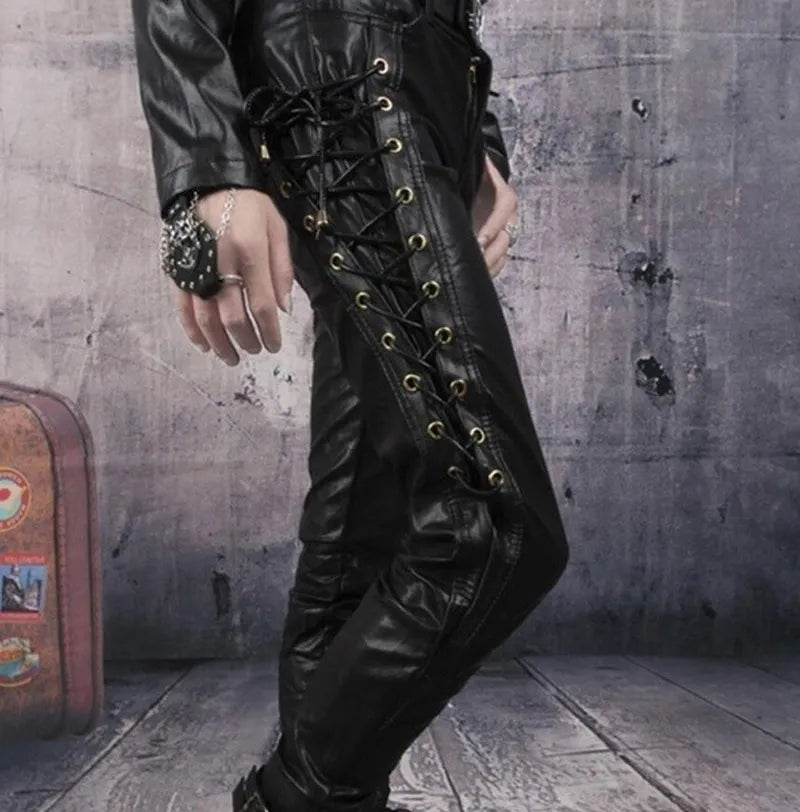 Men's Black Gothic Faux Leather Pants – Cotton Blend