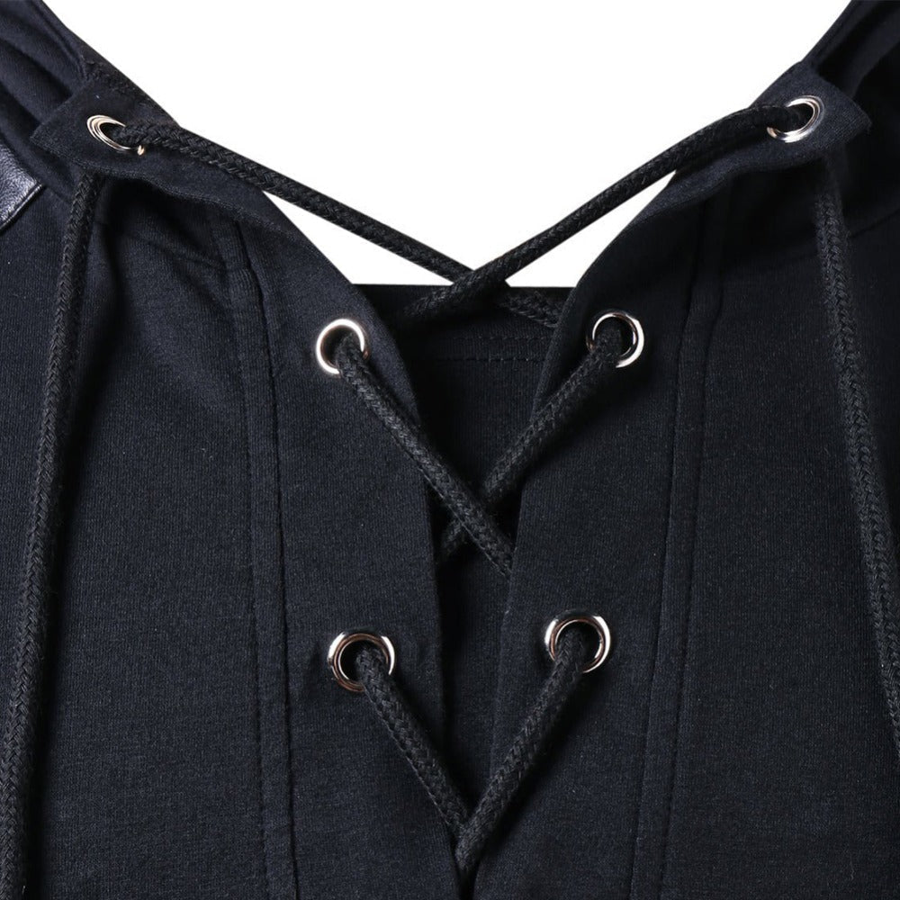 Lace-Up Steampunk Gothic Hoodie – M–3XL