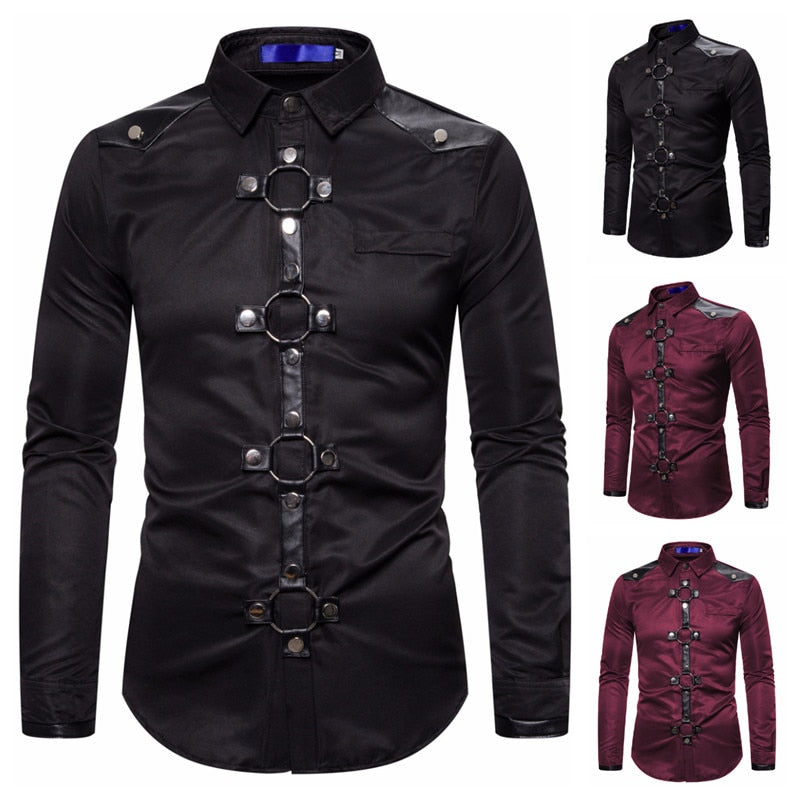 Men's Gothic Long Sleeve Shirt – Black & Red – S–XXL