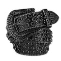 Gothic Rhinestone Rivet PU Leather Belt – Black & Silver