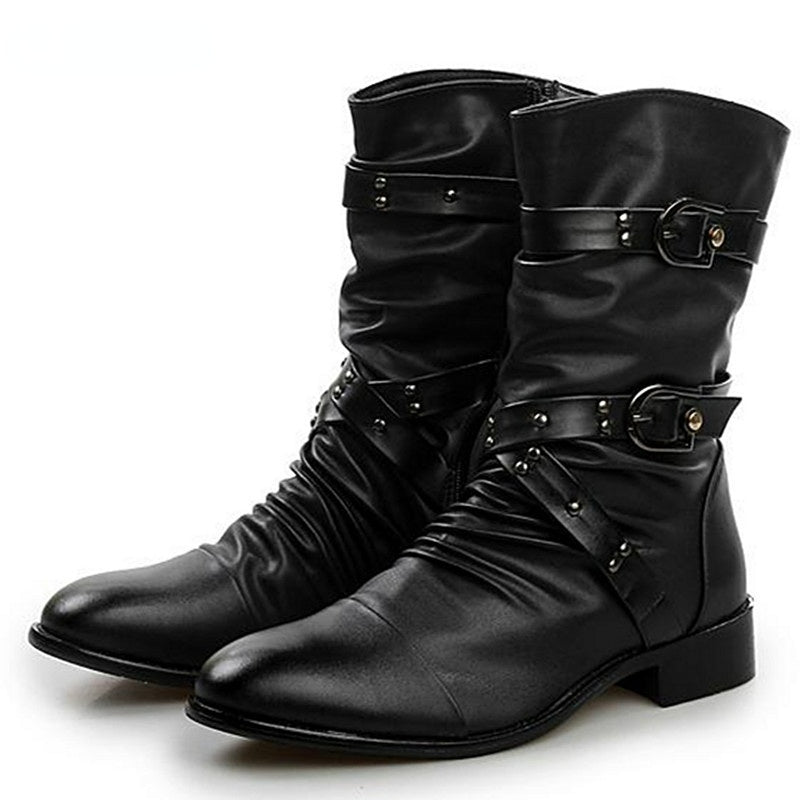 Men's Gothic Punk Rock Biker Boots – PU Leather