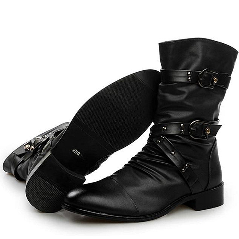 Men's Gothic Punk Rock Biker Boots – PU Leather