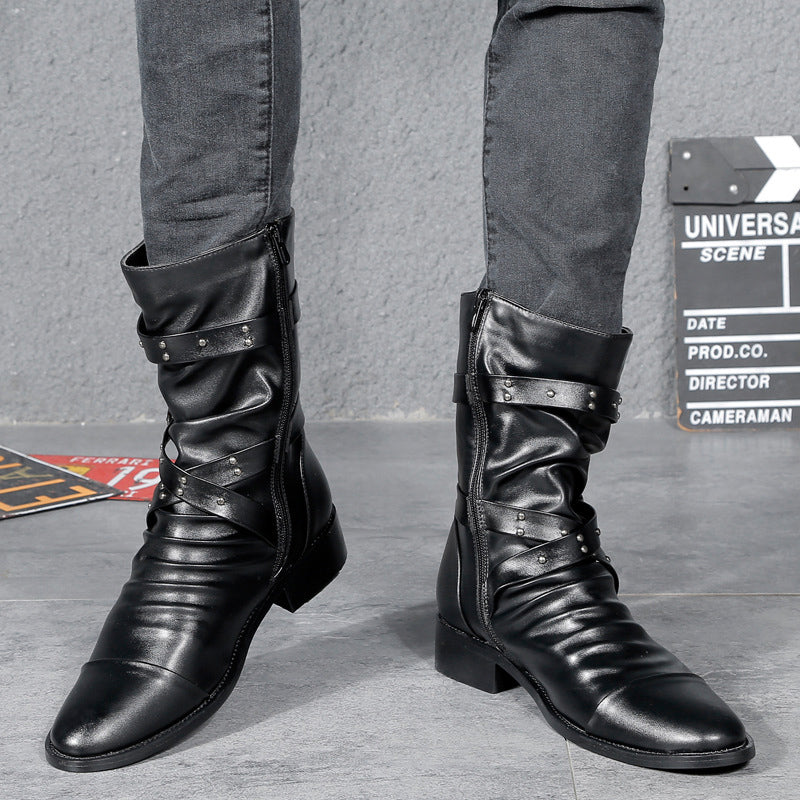 Men's Gothic Punk Rock Biker Boots – PU Leather