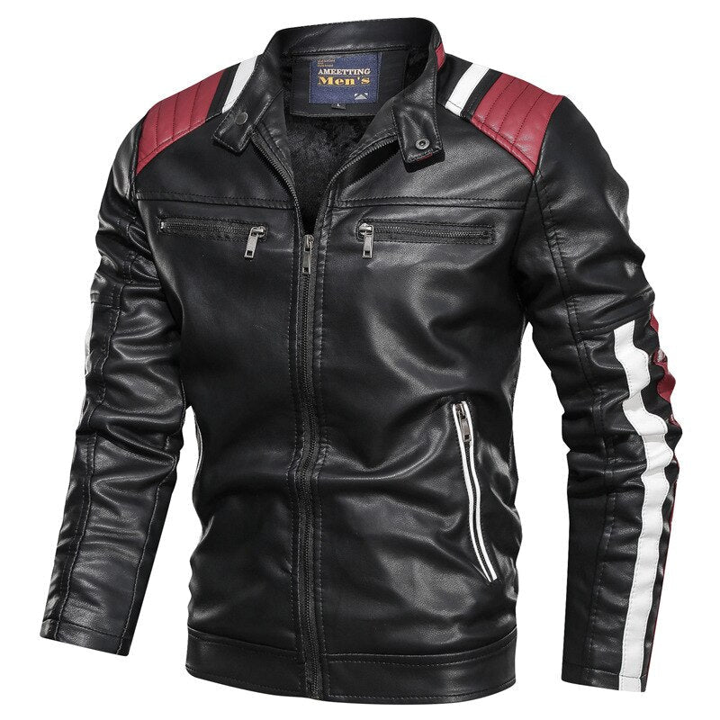 Men's Faux Leather Rider Jacket – Black, Red or Blue