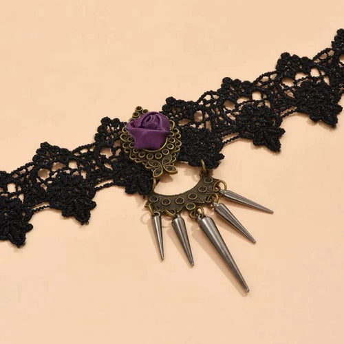 Black Gothic Lace Choker with Bead Detail