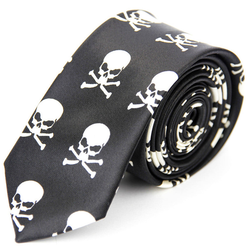Men's Black Gothic Skull Skinny Tie