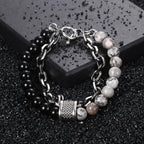 Gothic Beaded Chain Bracelet – Stainless Steel, 21cm
