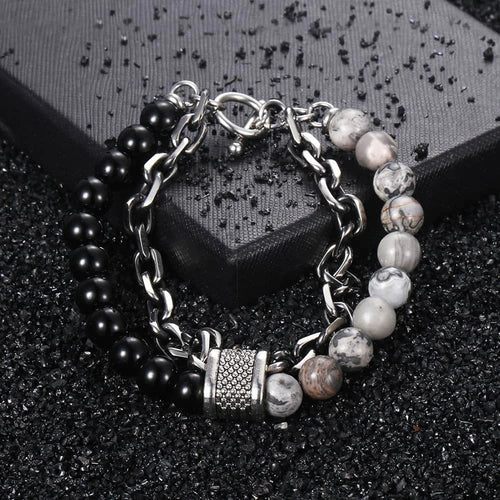 Gothic Beaded Chain Bracelet – Stainless Steel, 21cm