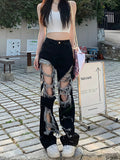 Women's Black Distressed Loose Jeans – S–XXL