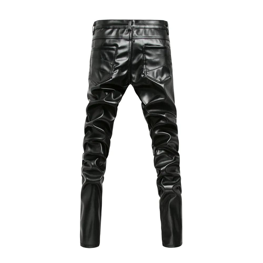 Men's Black Gothic Faux Leather Slim Pants