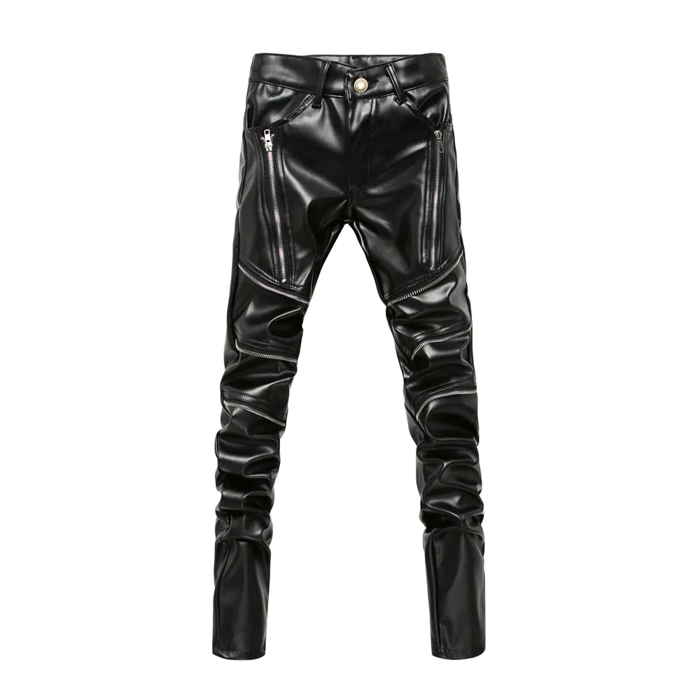 Men's Black Gothic Faux Leather Slim Pants