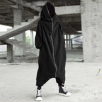Men's Long Hooded Coat – Black or Grey, Sizes S–5XL