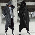 Men's Long Hooded Coat – Black or Grey, Sizes S–5XL