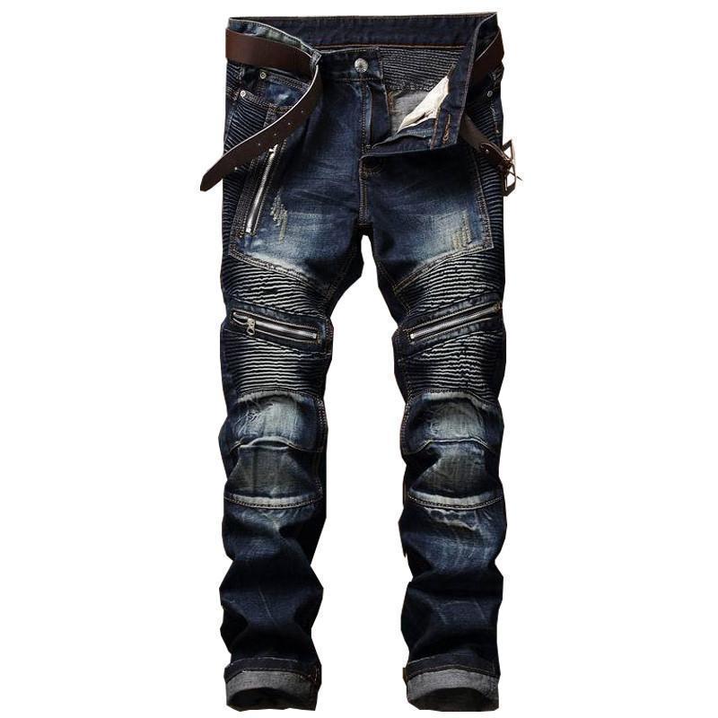 Men's Gothic Pleated Biker Jeans – Slim Fit