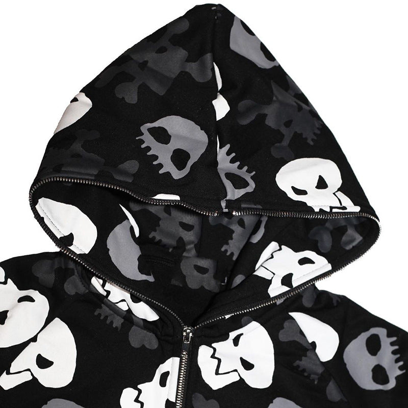 Women's Skull Hoodie – Black, Oversized Fit