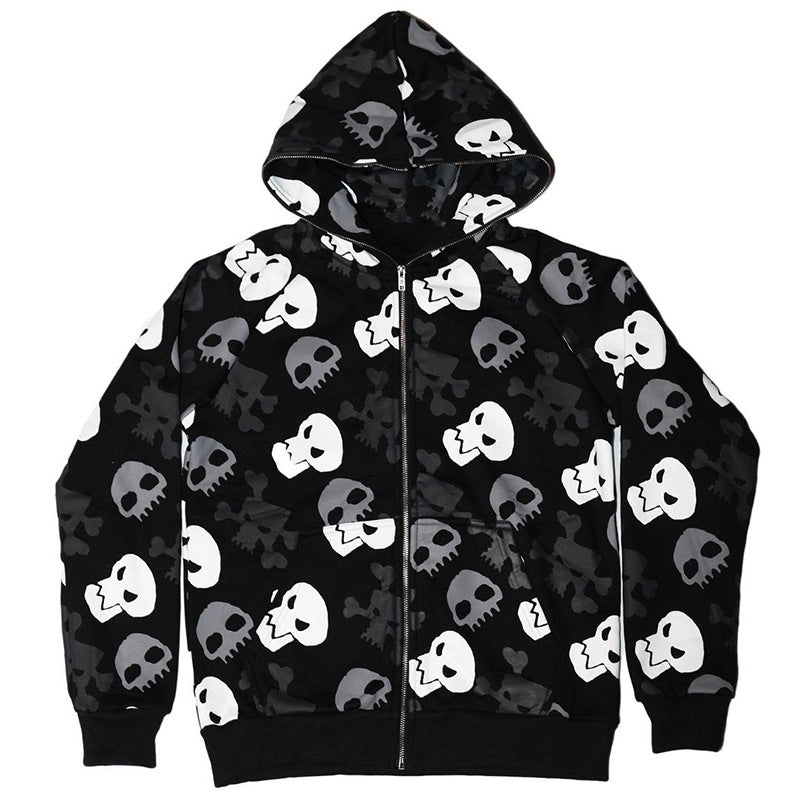 Women's Skull Hoodie – Black, Oversized Fit