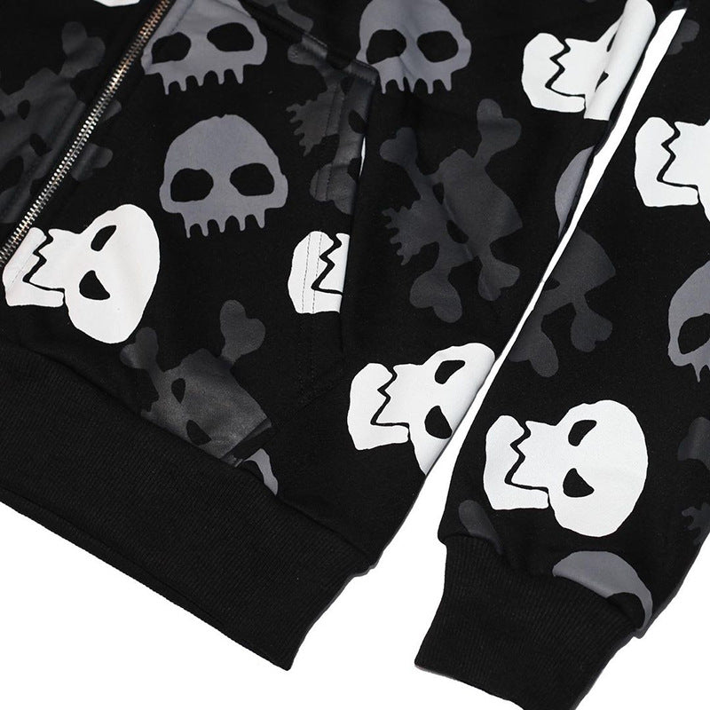 Women's Skull Hoodie – Black, Oversized Fit