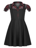 Women's Black & Red Plaid Skull Button Mini Dress – XS–4XL