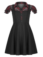 Women's Black & Red Plaid Skull Button Mini Dress – XS–4XL