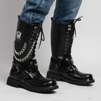 Men's Gothic Military Combat Boots with Chain – PU Leather