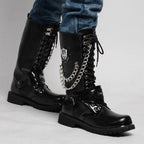 Men's Gothic Military Combat Boots with Chain – PU Leather