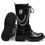 Men's Gothic Military Combat Boots with Chain – PU Leather