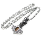 Gothic Viking Thor's Hammer Pendant with Genuine Amber