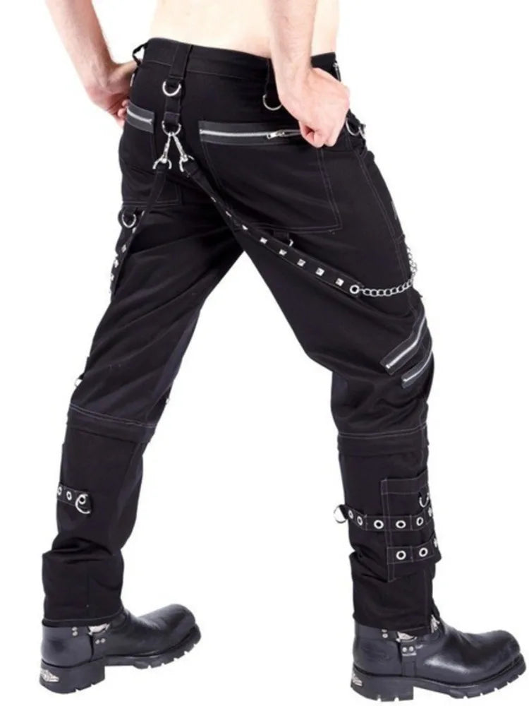 Men's Black Gothic Straight-Leg Trousers – Cotton Blend