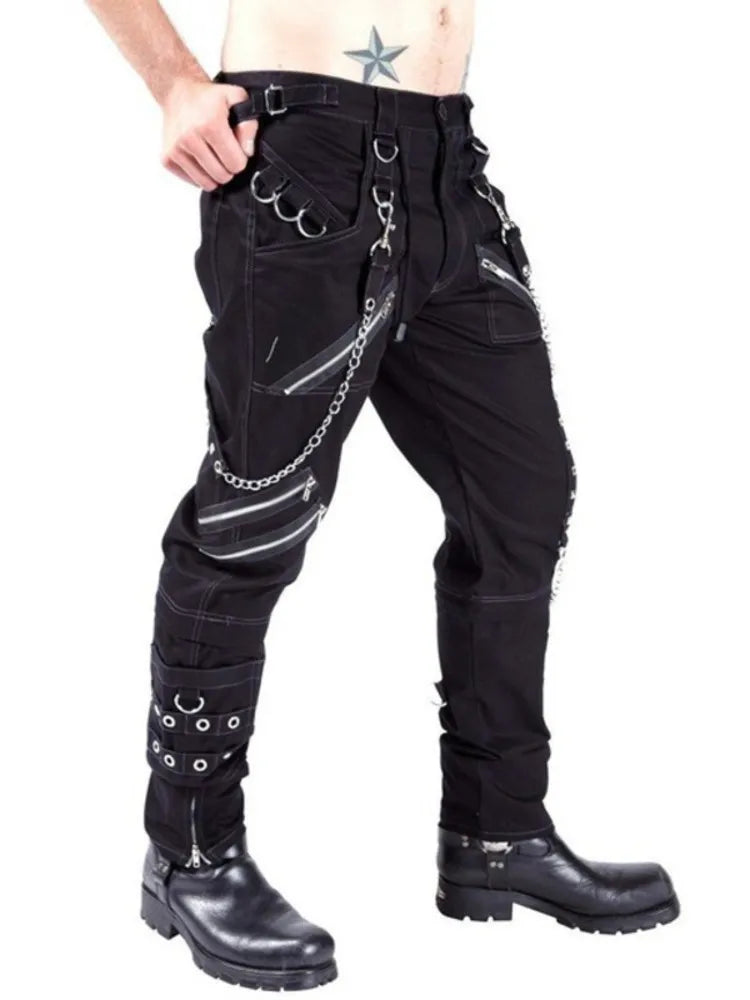 Men's Black Gothic Straight-Leg Trousers – Cotton Blend