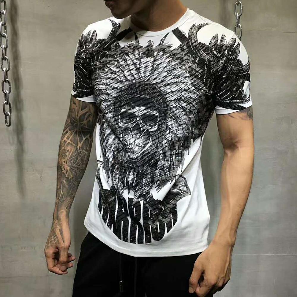 Men's Gothic Rhinestone Skull T-Shirt – Cotton