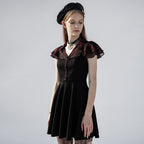 Women's Black & Red Plaid Skull Button Mini Dress – XS–4XL