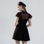 Women's Black & Red Plaid Skull Button Mini Dress – XS–4XL