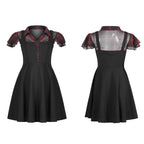 Women's Black & Red Plaid Skull Button Mini Dress – XS–4XL