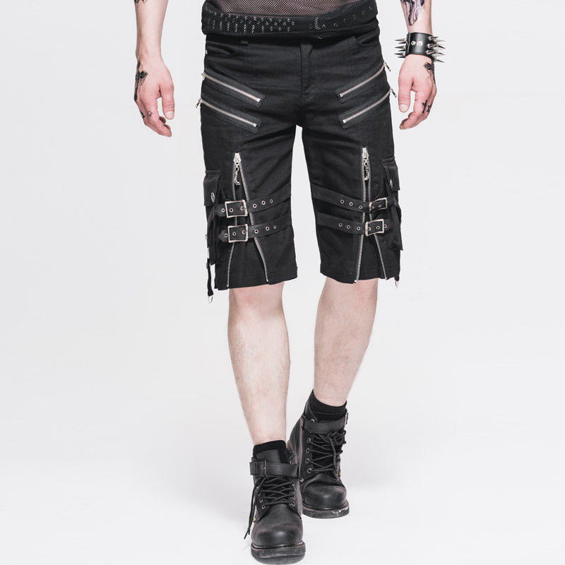 Men's Gothic Distressor Cargo Shorts with Buckle & Zip Details
