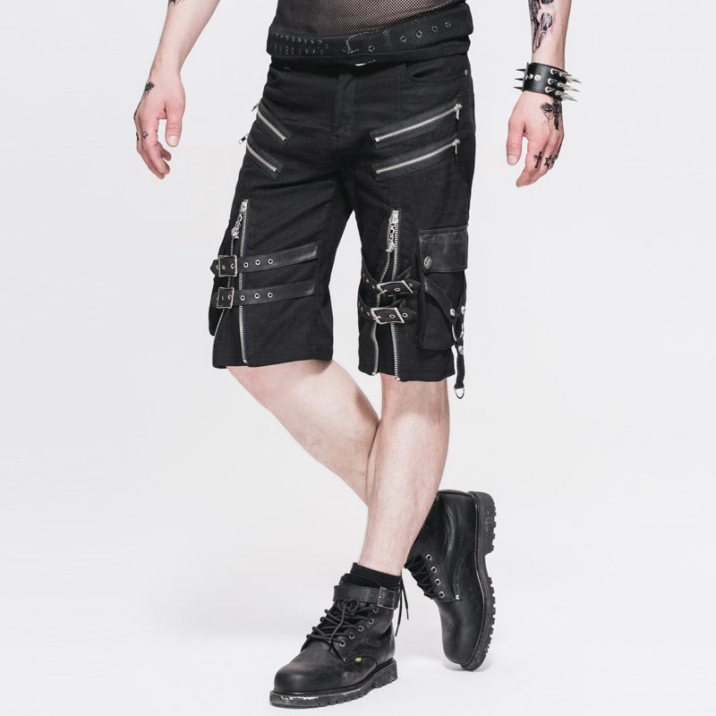 Men's Gothic Distressor Cargo Shorts with Buckle & Zip Details