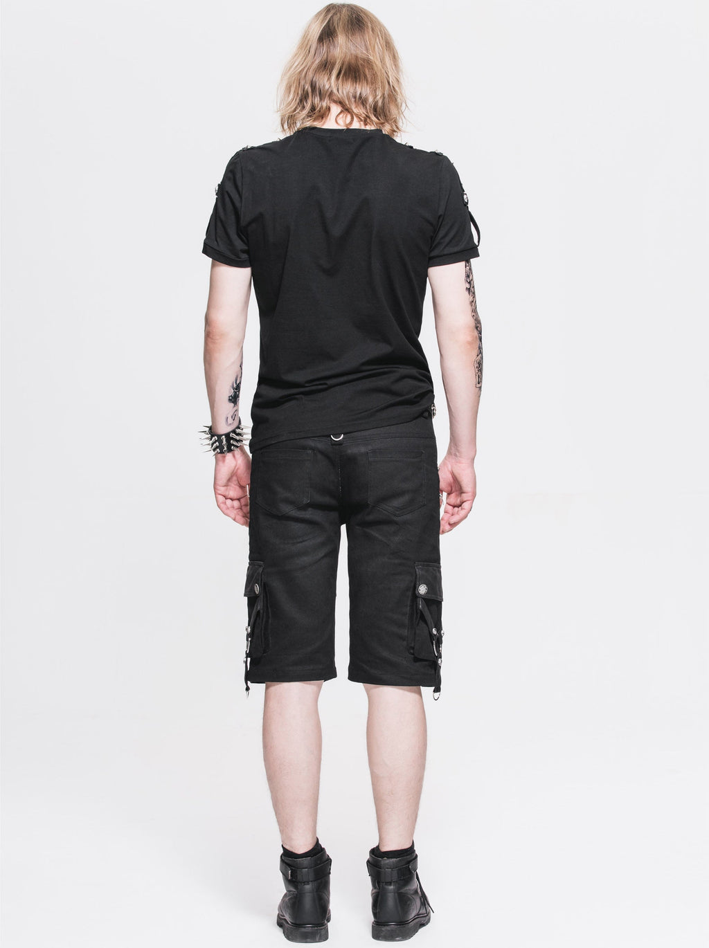 Men's Gothic Distressor Cargo Shorts with Buckle & Zip Details