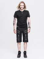 Men's Gothic Distressor Cargo Shorts with Buckle & Zip Details