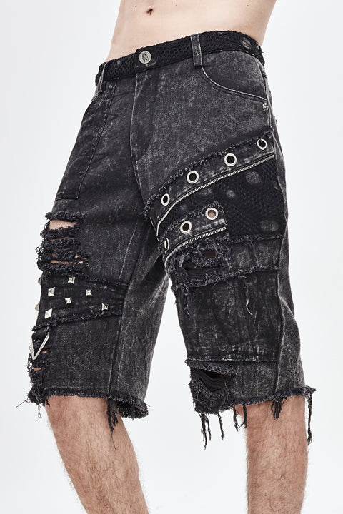 Men's Black Stonewash Gothic Cargo Shorts