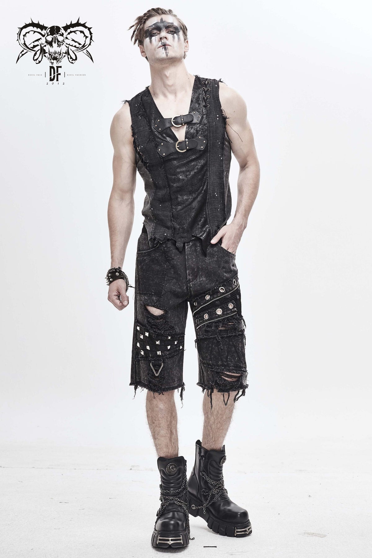 Men's Black Stonewash Gothic Cargo Shorts
