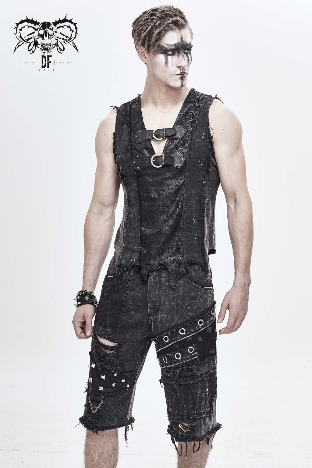 Men's Black Stonewash Gothic Cargo Shorts