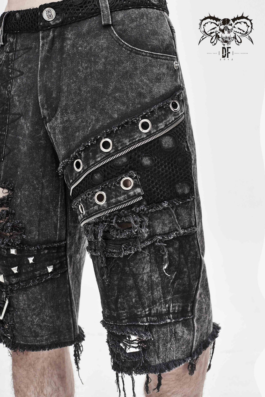 Men's Black Stonewash Gothic Cargo Shorts