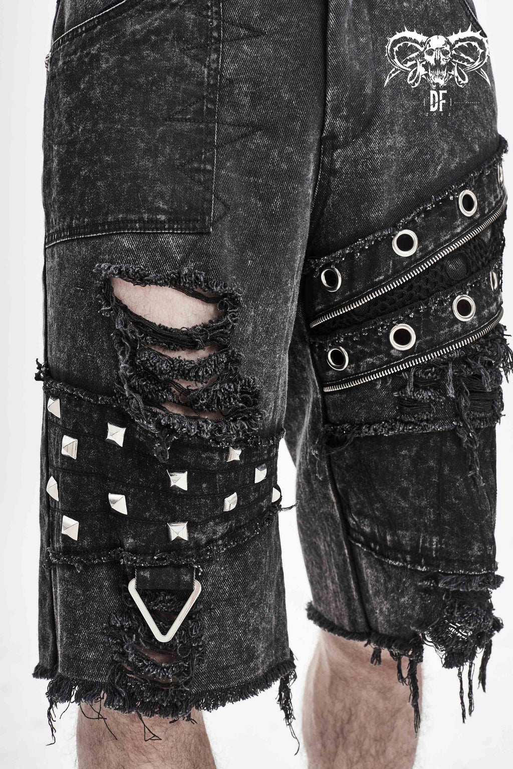 Men's Black Stonewash Gothic Cargo Shorts