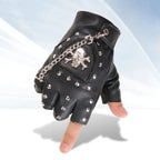 Men's Black Gothic Fingerless Biker Gloves – Faux Leather