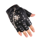 Men's Black Gothic Fingerless Biker Gloves – Faux Leather