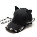 Unisex Cat-Ear Strap Cap – Black & White