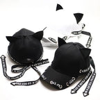 Unisex Cat-Ear Strap Cap – Black & White