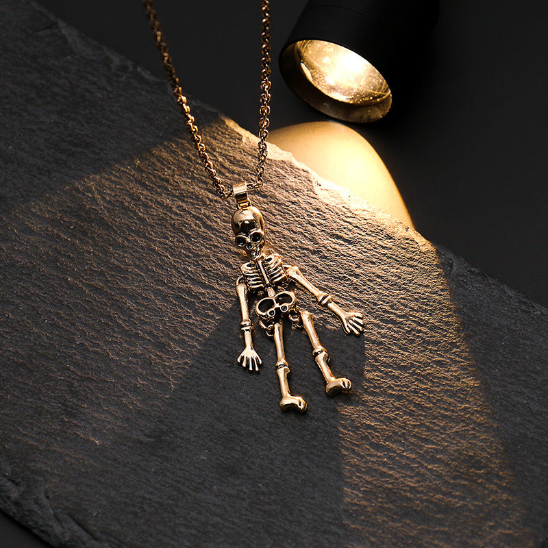 Men's Gothic Skeleton Pendant Necklace – Silver or Gold